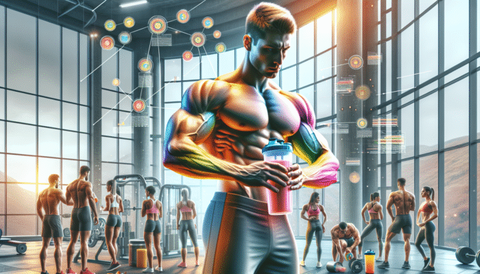 Athletes in a contemporary gym enjoying colourful protein shakes, demonstrating muscle growth and recovery following workouts.