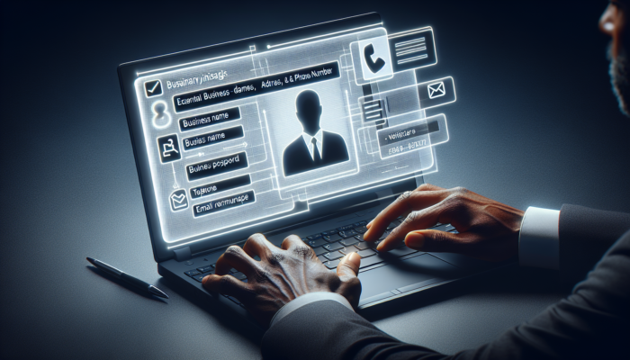 Individual using a laptop to claim their business listing, entering necessary details and selecting a verification method.