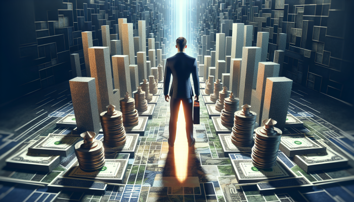 How Debt Consolidation Changes Spending Habits: | DCL A person confidently standing on a path with organised money stacks and debt consolidation documents, symbolising financial clarity and control.