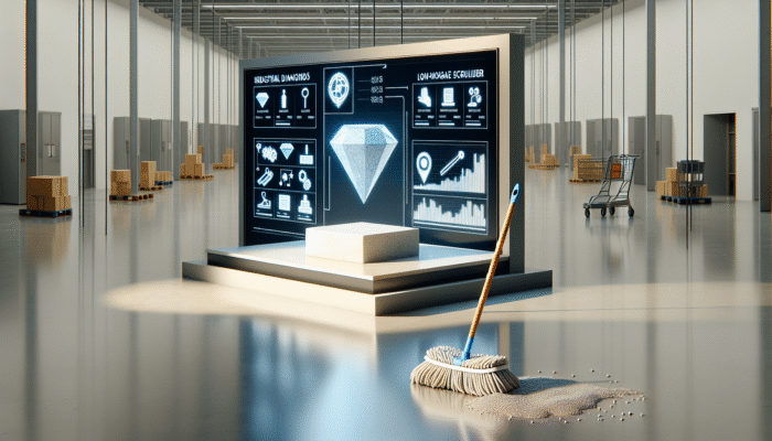 Advanced diamond tools and low-moisture scrubbers delicately treating stone, creating a lasting shine, in contrast to a conventional supermarket mop.